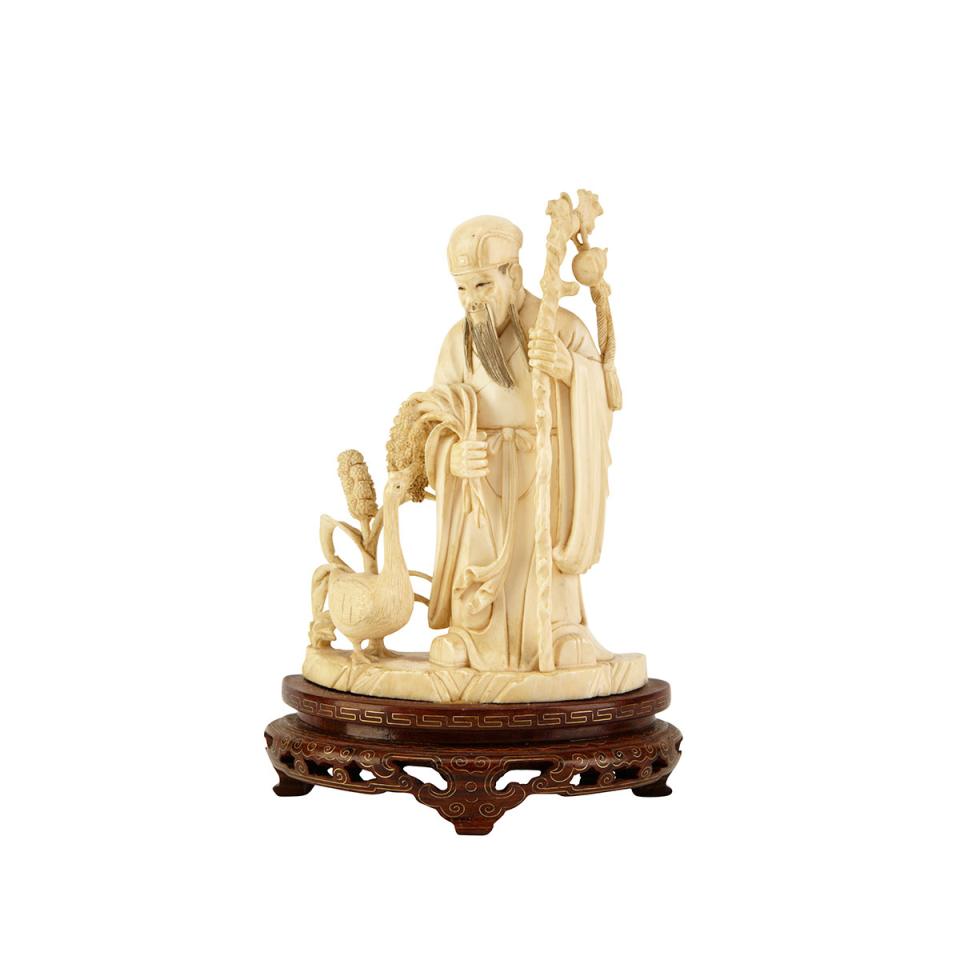 Ivory Carved Scholar and Goose