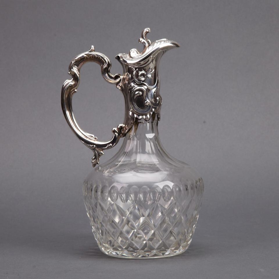 Portuguese Silver Mounted Cut Glass Claret Jug, for Henry Birks & Sons of Montreal, 20th century