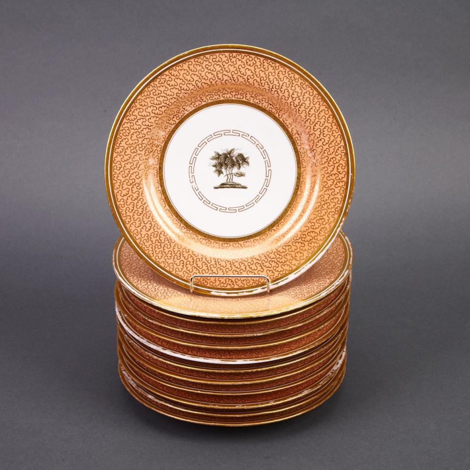Twelve Barr, Flight & Barr Worcester Apricot and Gilt Banded Plates, c.1807-13