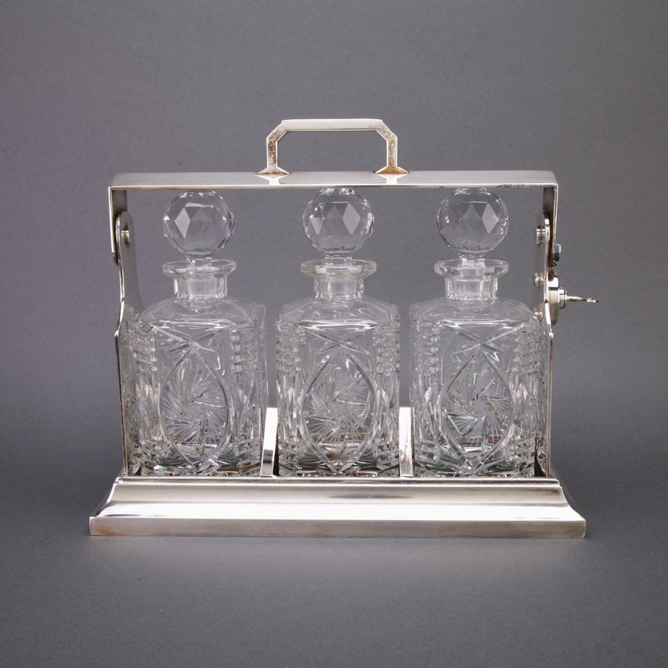 Silver Plated Three-Bottle Tantalus, 20th century