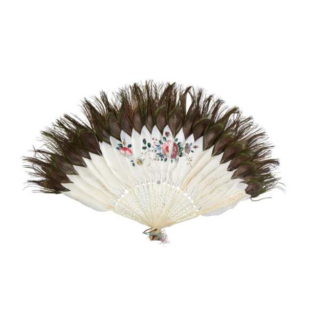 Export Peacock Feather and Bone Fan
