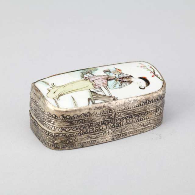 Silver and Porcelain Inlay Cosmetic Box, Republican Period