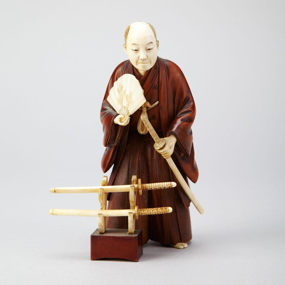 Ivory and Boxwood Okimono of a Samurai, Circa 1900