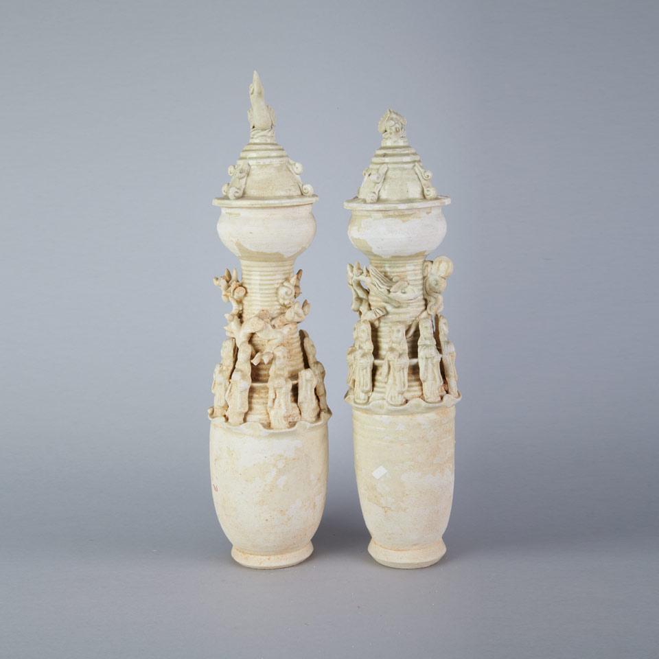 Pair Earthenware Funerary Jars and Covers