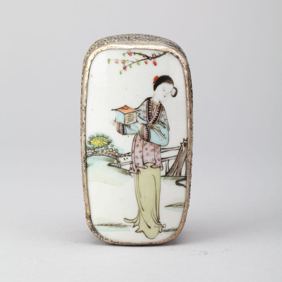 Silver and Porcelain Inlay Cosmetic Box, Republican Period