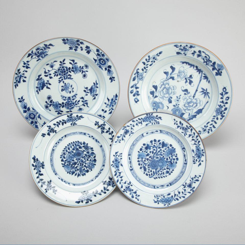 Four Export Blue and White Dishes, 18th/19th Century