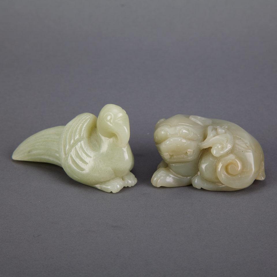 Two Celadon Jade Carved Figures 