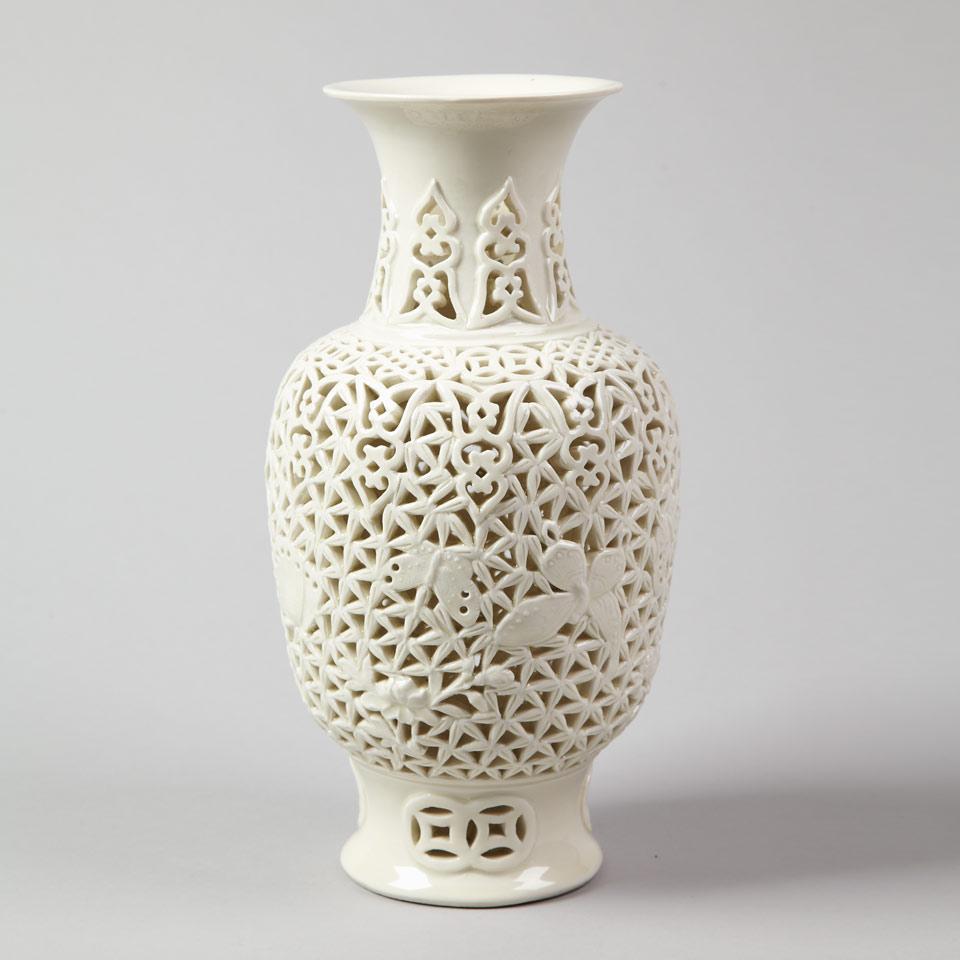 White Soft Paste Porcelain Pierced Vase, Circa 1900