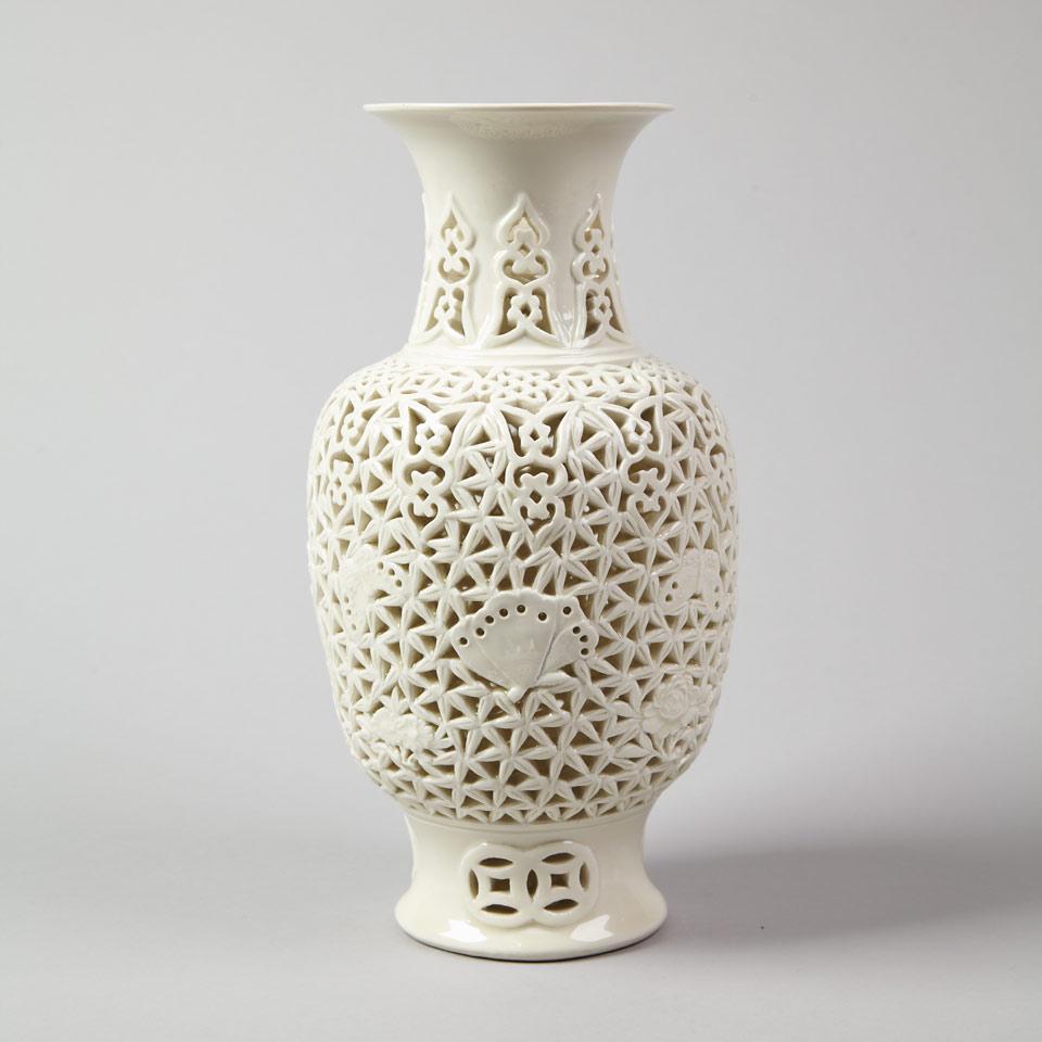 White Soft Paste Porcelain Pierced Vase, Circa 1900