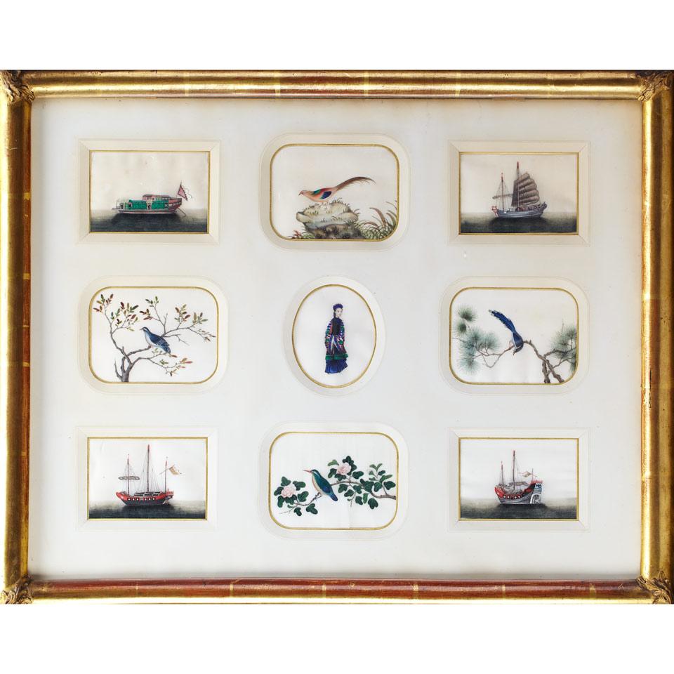 Eighteen Chinese Export Miniature Pith Paper Paintings, 19th Century