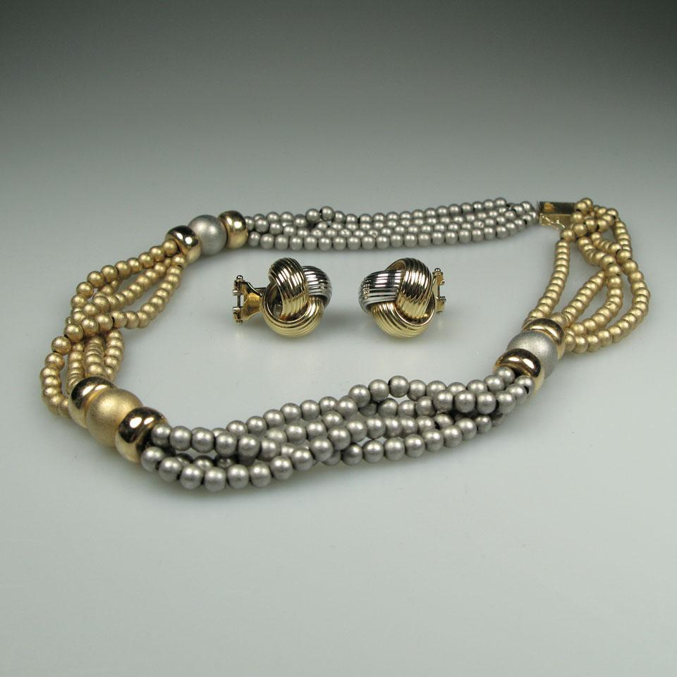 14k Yellow and White Gold Quadruple Strand Bead Necklace