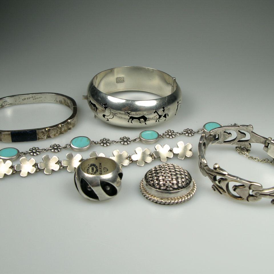 Small Quantity Of Mexican Silver Jewellery, Etc.