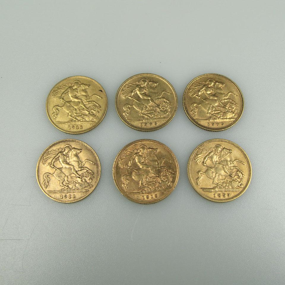  6 British Gold Half Sovereigns