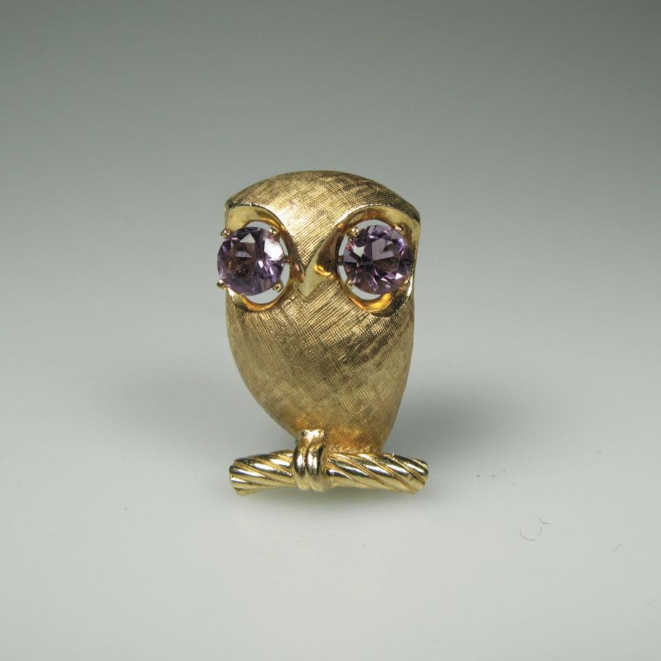 14k Yellow Gold Owl Brooch