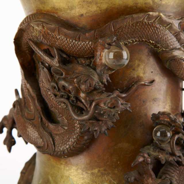 Brass ‘Dragon’ Trumpet Vase, 19th Century