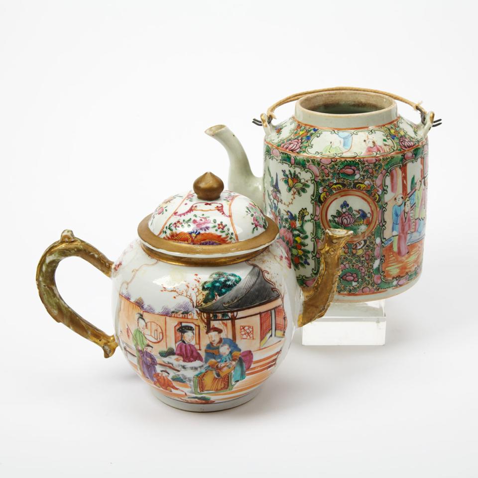 Two Export Canton Rose Teapots, 18th/19th Century