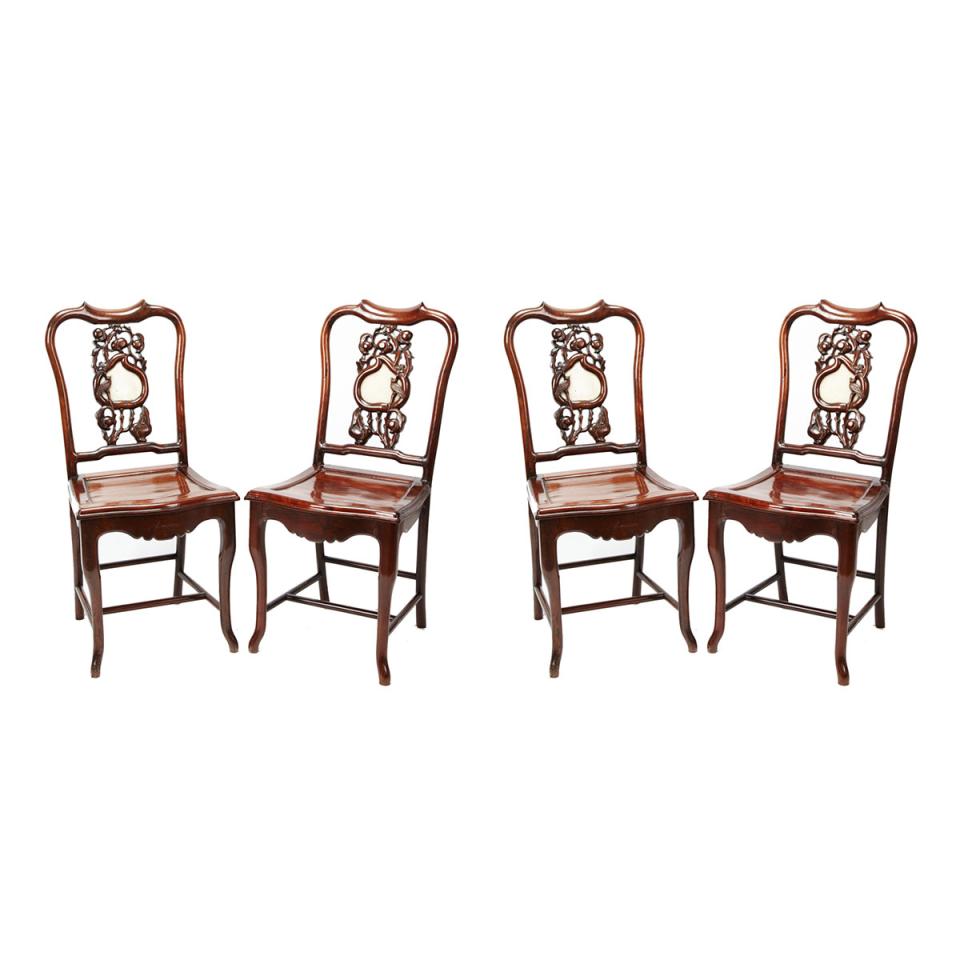 Four Rosewood and Marble Inlay Chairs