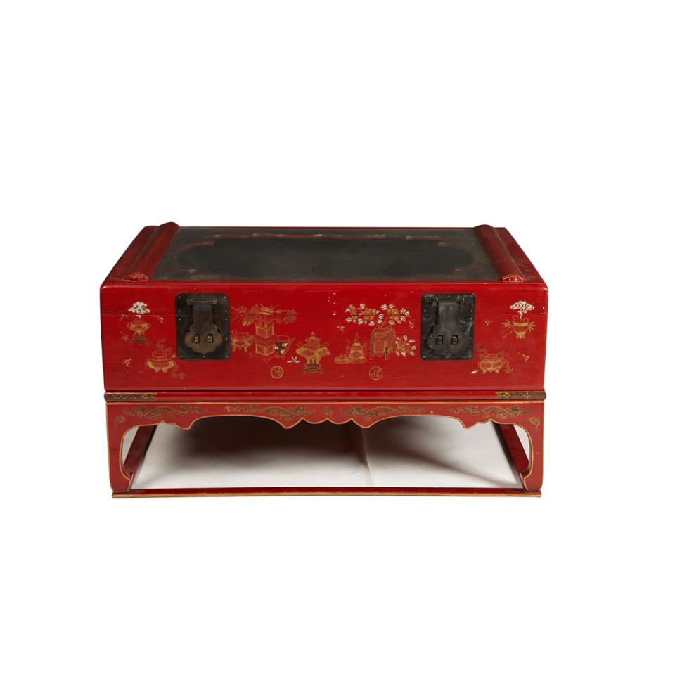 Red Lacquer Display Chest and Stand
