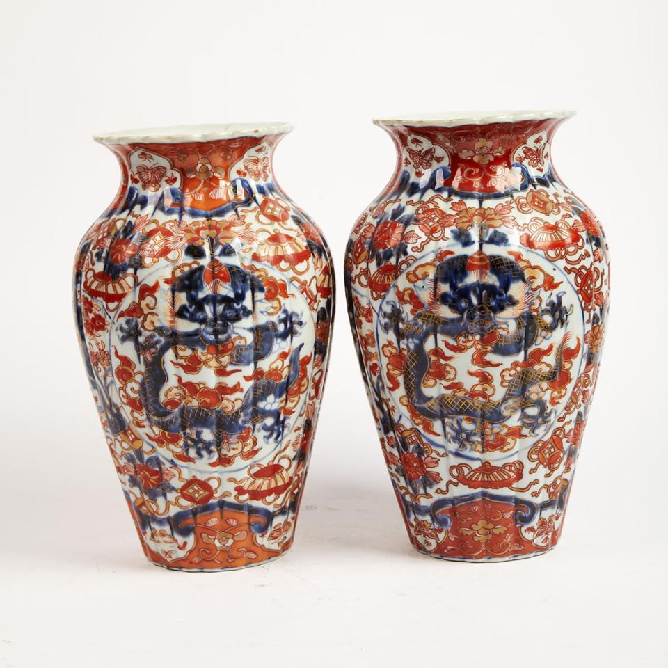 Pair of Fluted Imari Vases, Circa 1900
