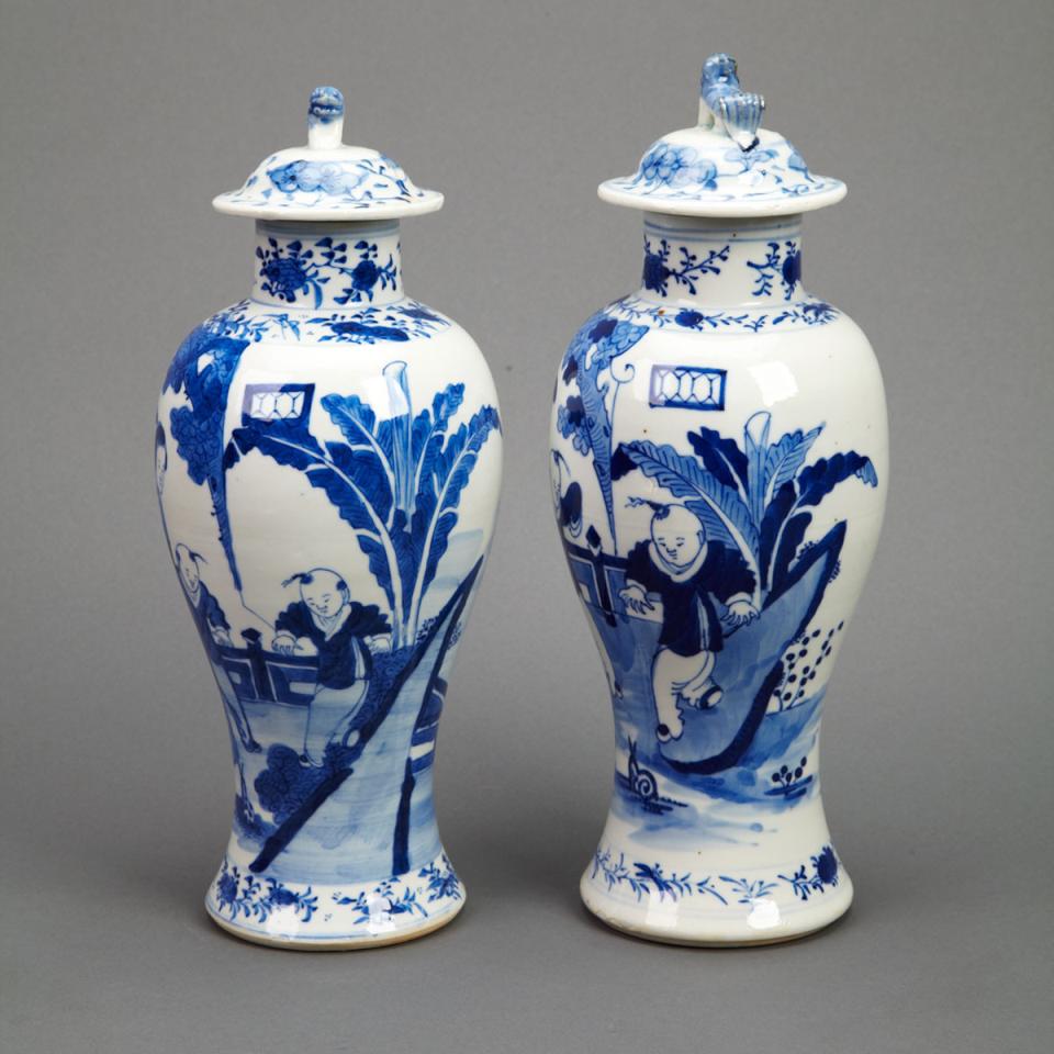 Pair Blue and White Vases, Early 20th Century