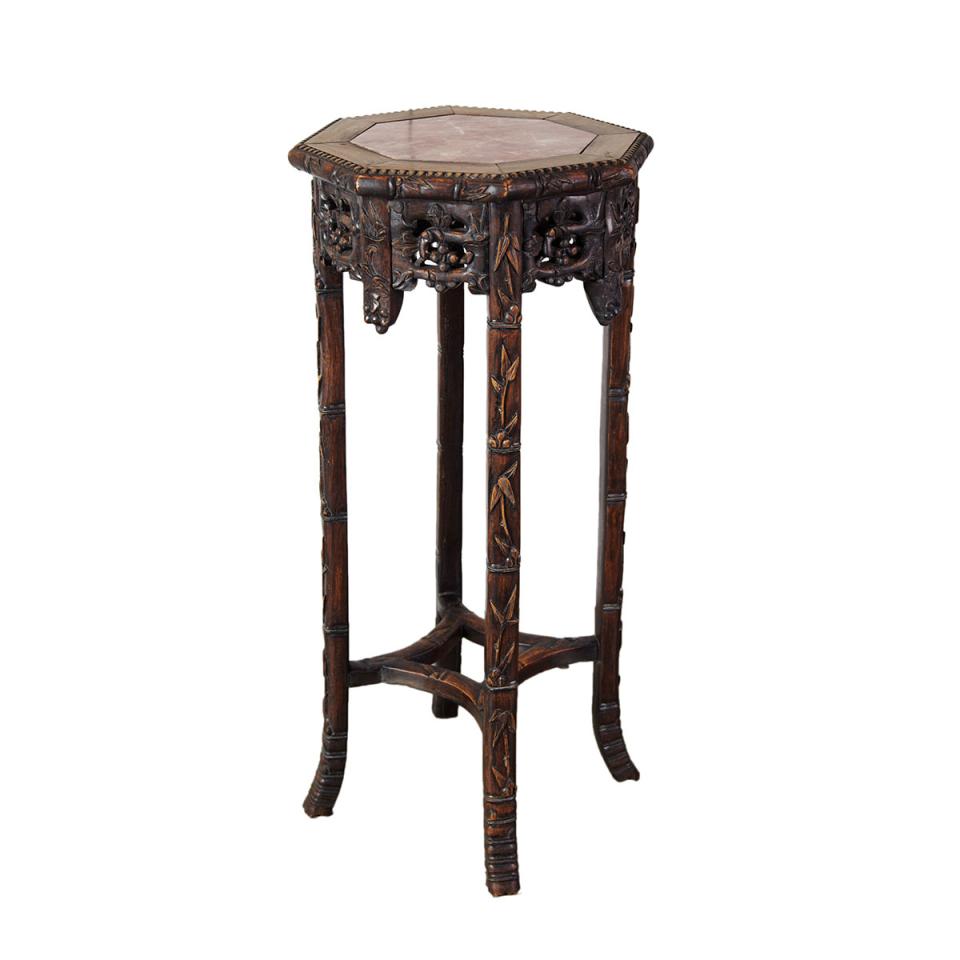 Export Hardwood Plant Stand with Inset Marble Top, Early 20th Century