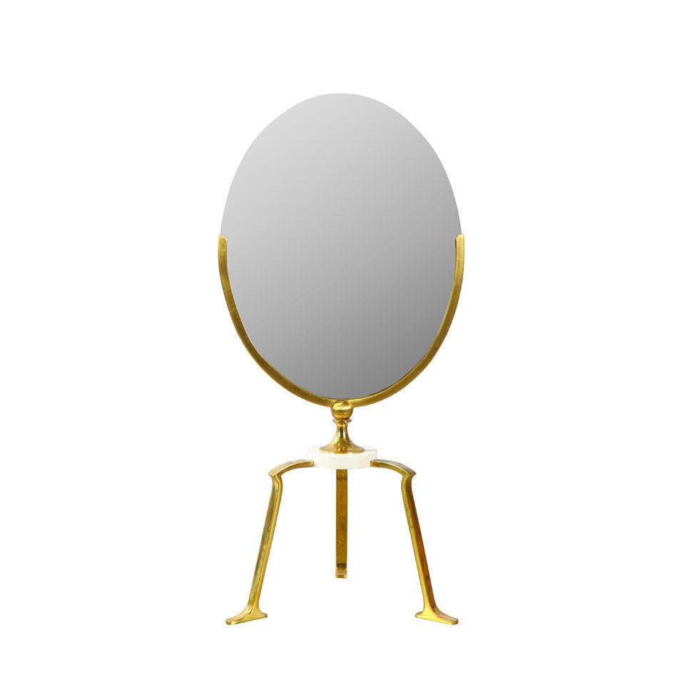 Continental Enameled and Brass Vanity Mirror,