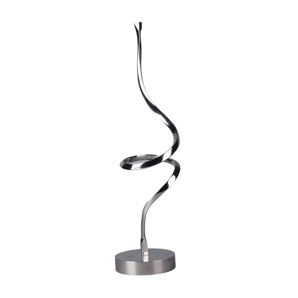 H. Wiemann, Upward Coil Chrome Statue, dated 84