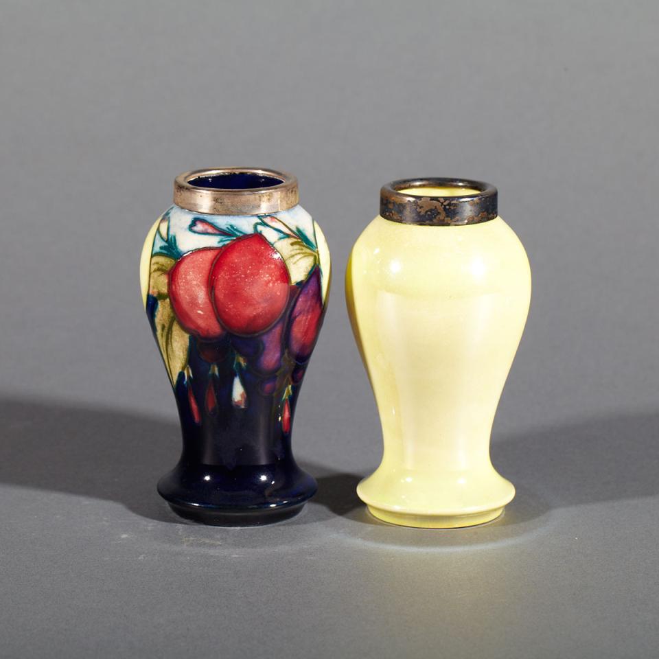 Moorcroft Wisteria Small Vase and Yellow Lustre Small Vase, c.1920
