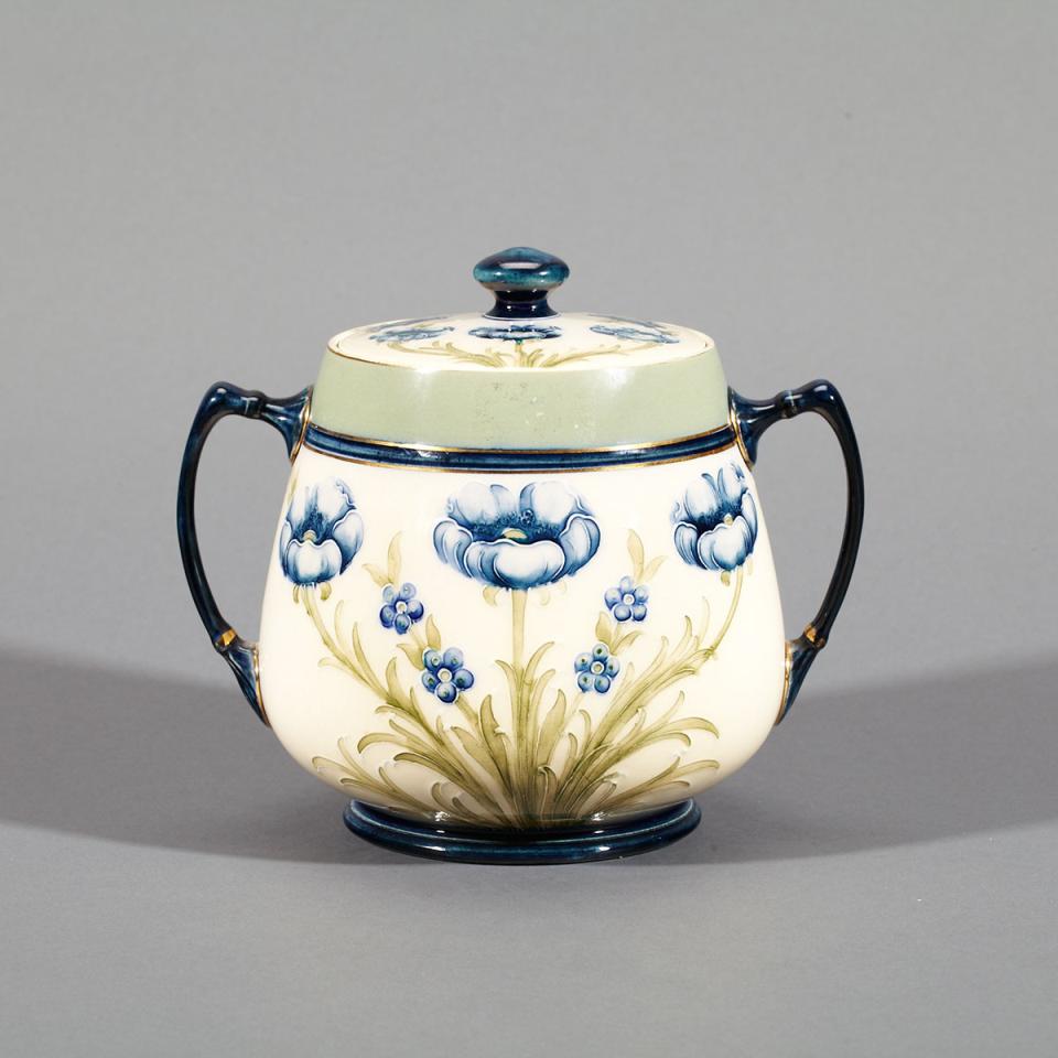 Macintyre Moorcroft Dura Ware Poppies and Forget-Me-Nots Covered Biscuit Jar, c.1902-05