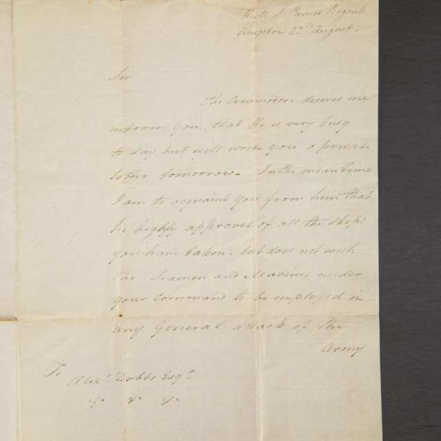 Commodore Sir James L. Yeo to Captain Alexander Dobbs, 22nd August, 1814
