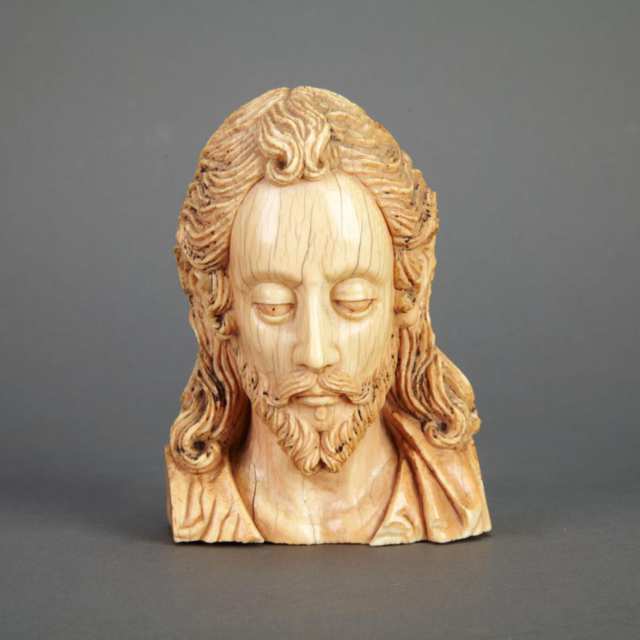 Carved and Polychromed Ivory Head of Christ, Spanish-Philippines, 17th century