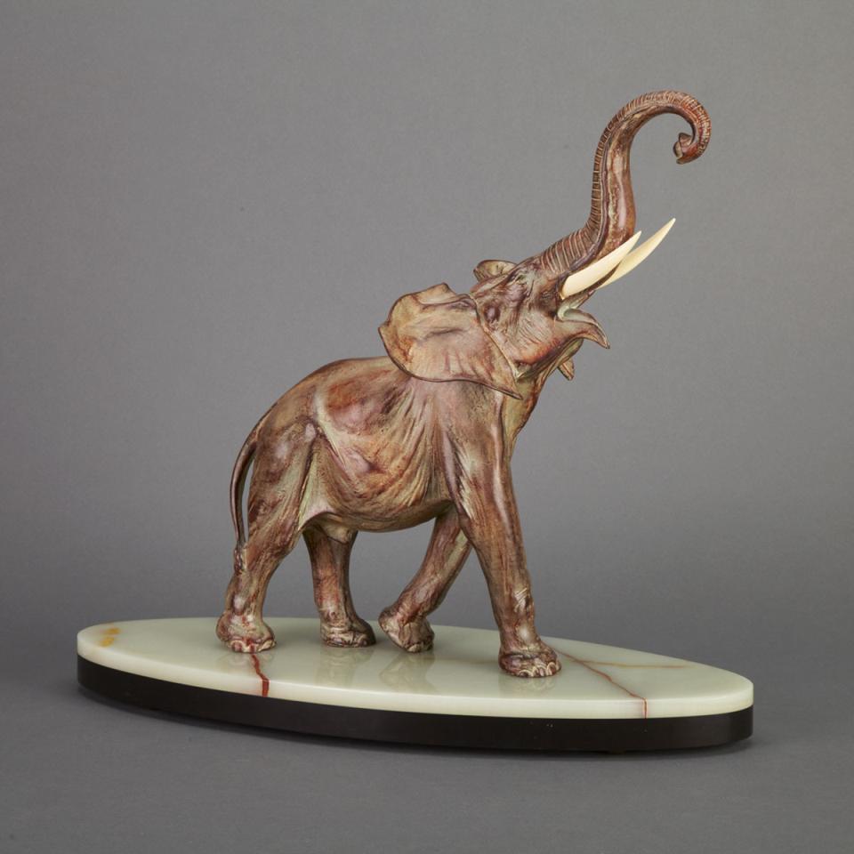 Belgian Patinated Metal and Ivory Model of an Elephant, mid 20th century
