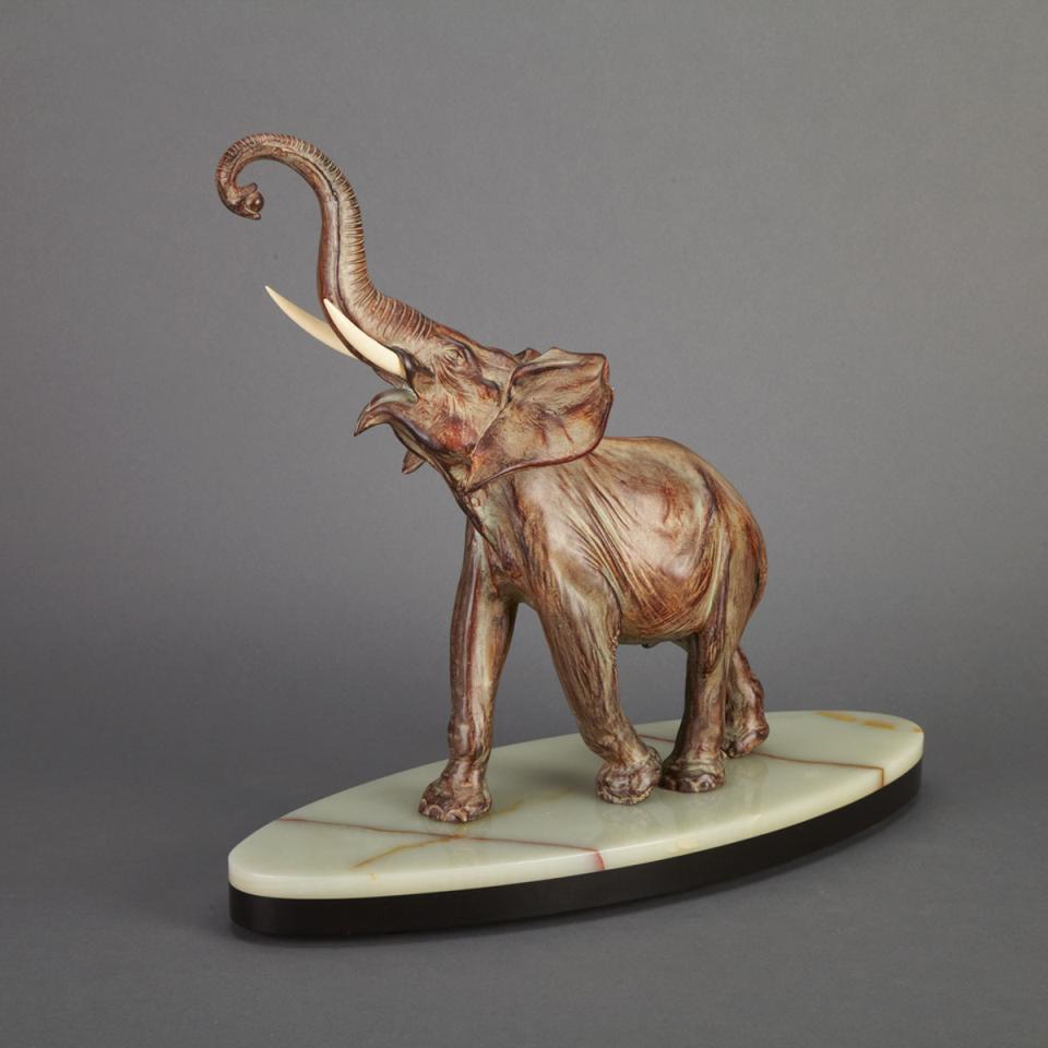 Belgian Patinated Metal and Ivory Model of an Elephant, mid 20th century