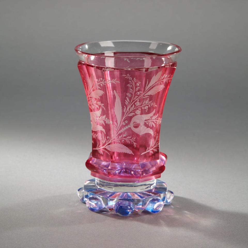 Bohemian Red and Blue Enameled and Engraved Glass Beaker, mid-19th century
