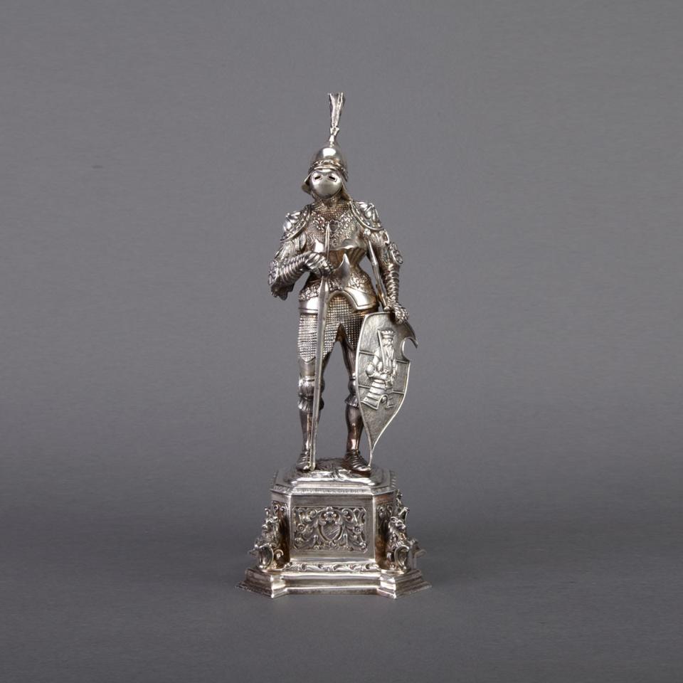 German Silver and Carved Ivory Figure of a Medieval Knight, early 20th century