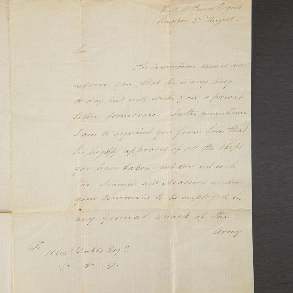 Commodore Sir James L. Yeo to Captain Alexander Dobbs, 22nd August, 1814