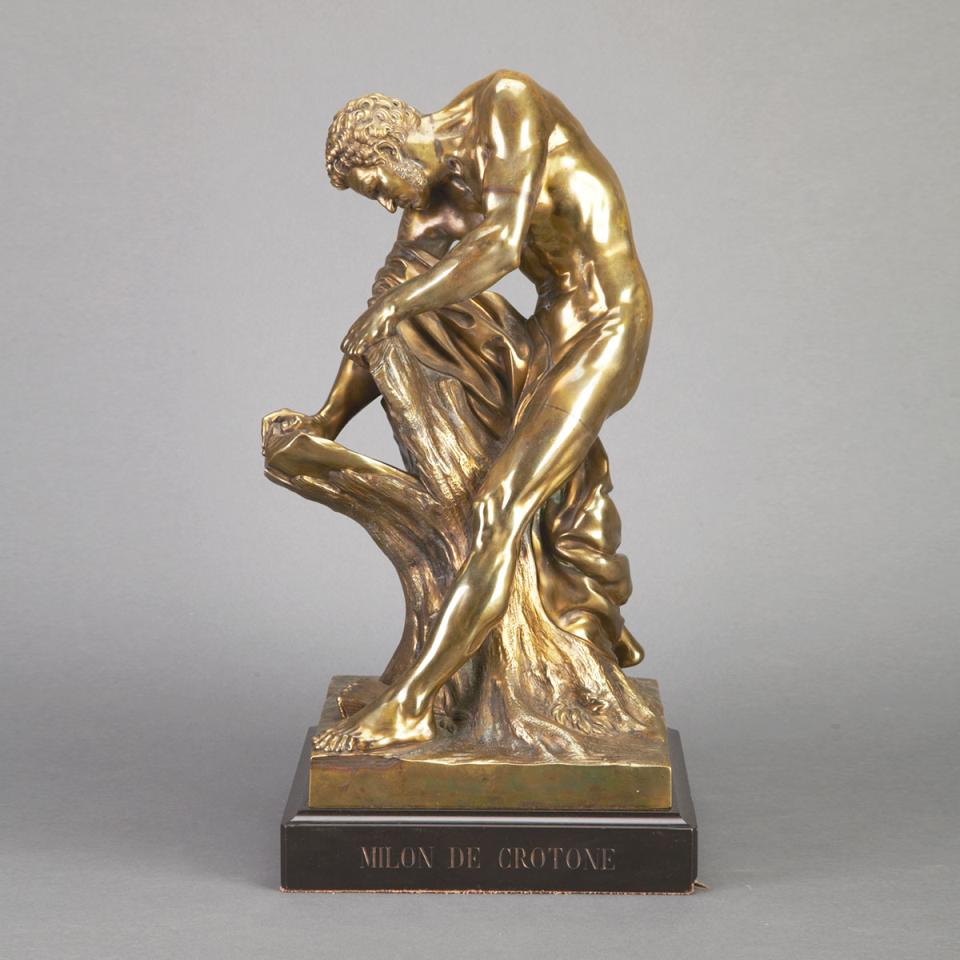 French Gilt Bronze Figure of ‘Milon de Crotone’ Rending the Oak, 19th century