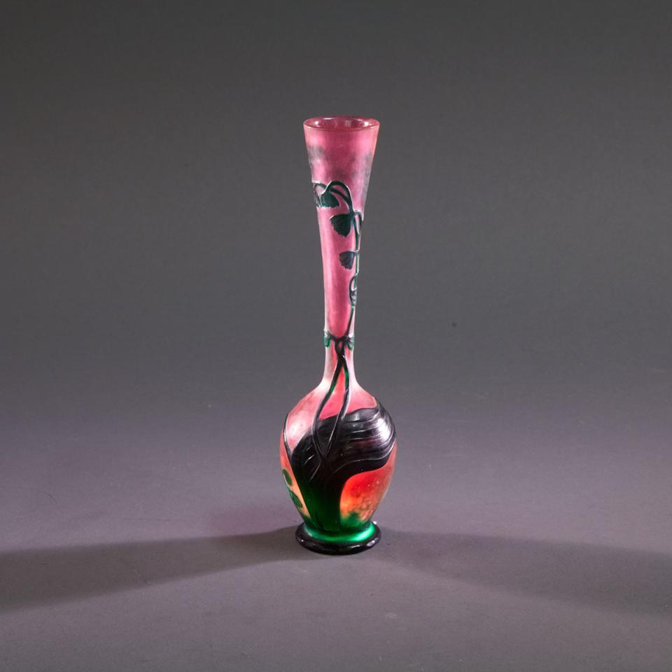 Daum Wheel-Carved Lily of the Valley Cameo Glass Vase, c.1900