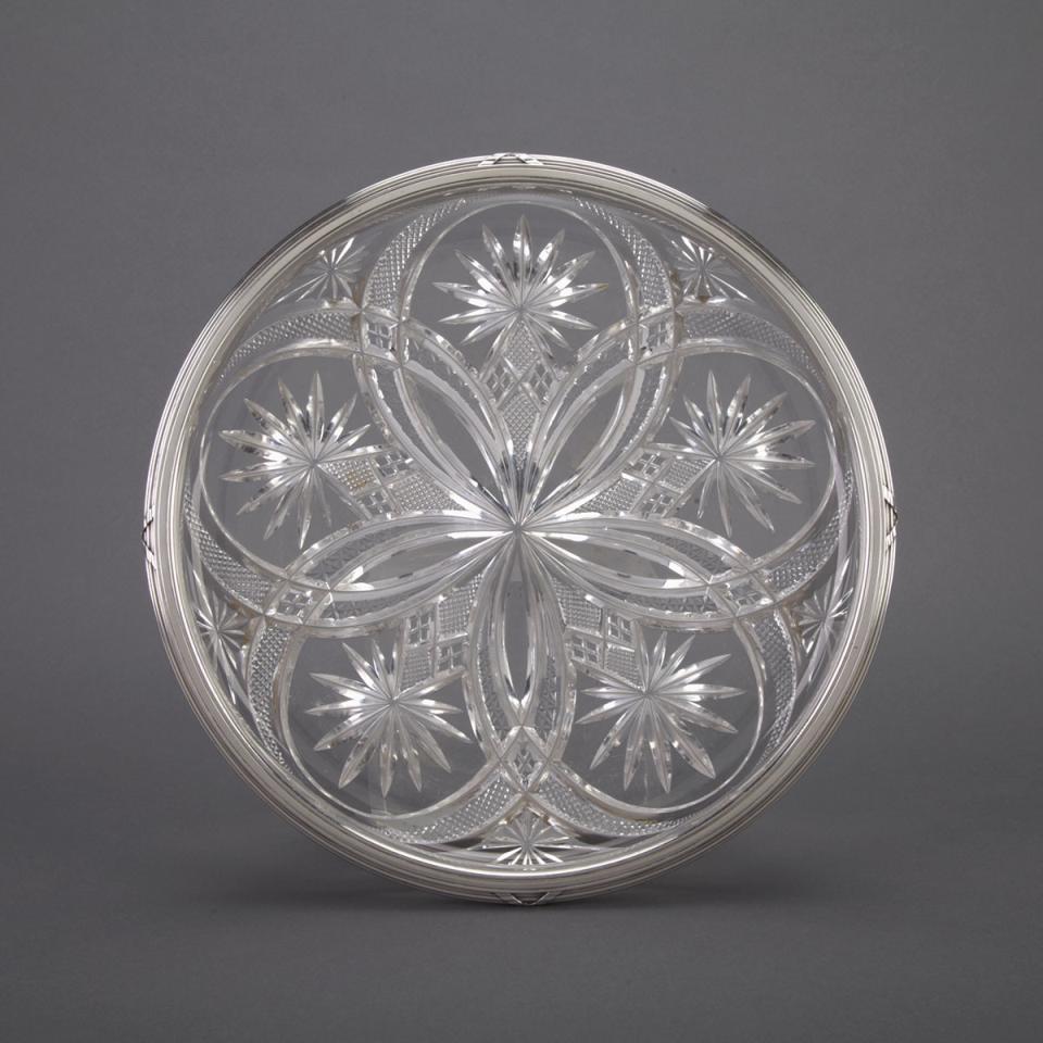 Russian Silver Mounted Cut Glass Circular Tray, Karl Fabergé, Moscow, 1908-17