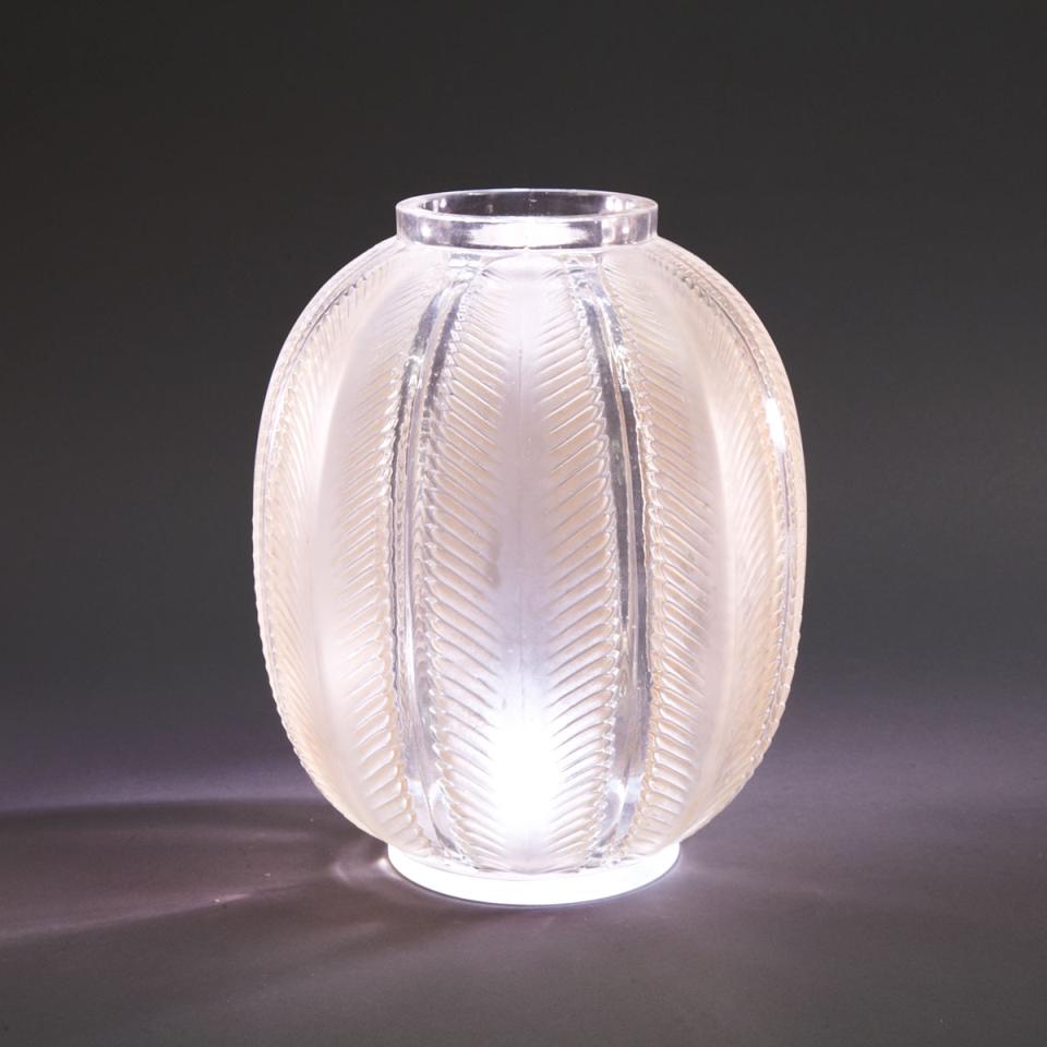 ‘Biskra’, Lalique Moulded and Brown Stained Glass Vase, 1930s