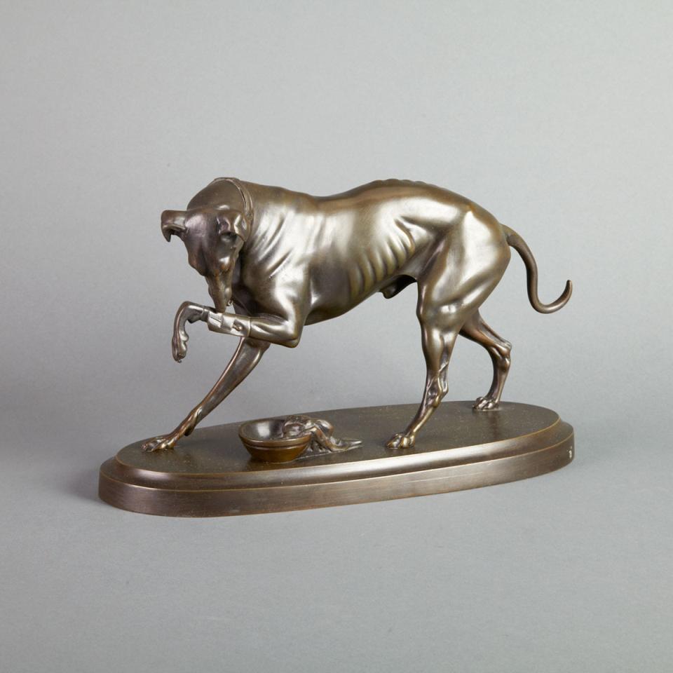 French Animalier School Bronze Model of an Injured Whippet, 19th century