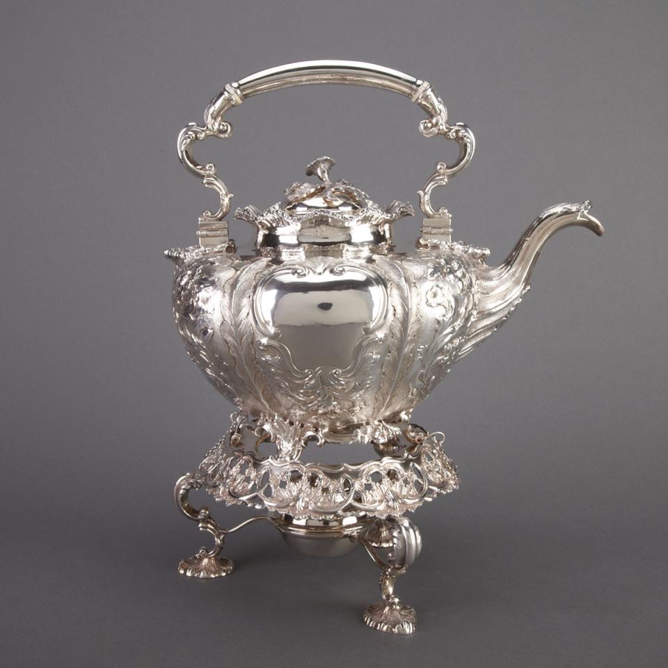 Early Victorian Scottish Silver Tea Kettle on Lampstand, Walker Crichton, Edinburgh, 1839
