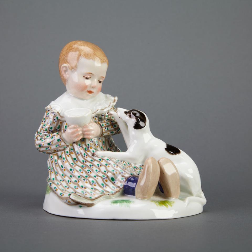 Meissen Figure Group of a Young Girl with Dog, Paul Rumrich, mid-20th century