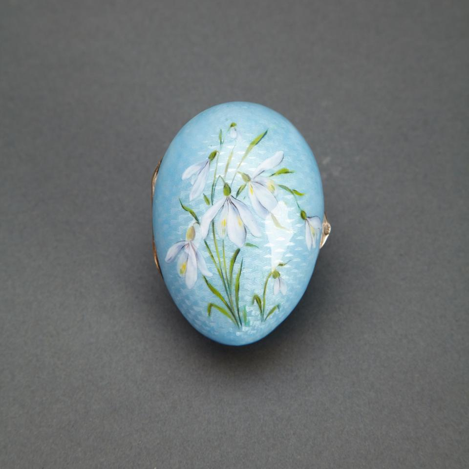 Russian Silver and Painted Pale Blue Translucent Guilloche Enamel Egg, St. Petersburg, 1908-17