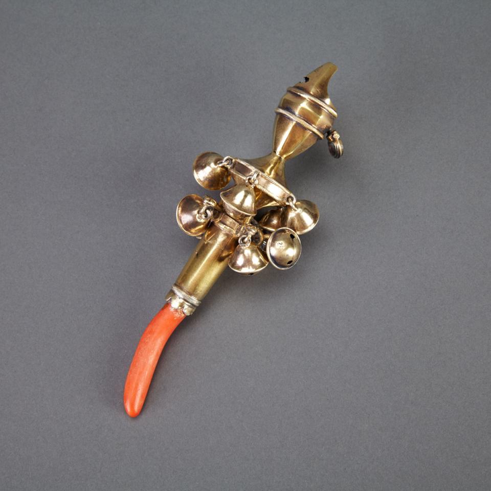 George III Silver-Gilt Child’s Rattle and Whistle, probably Joseph Ash I, London, 1808