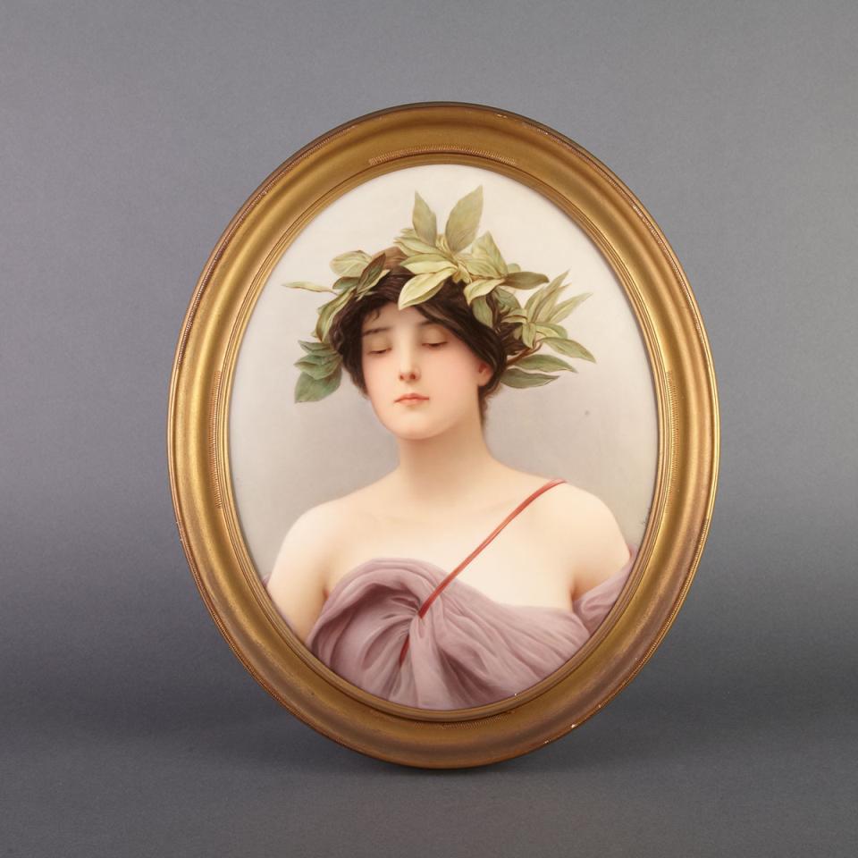 Berlin Oval Plaque of Daphne, after Herkomer, signed Greiner, late 19th century