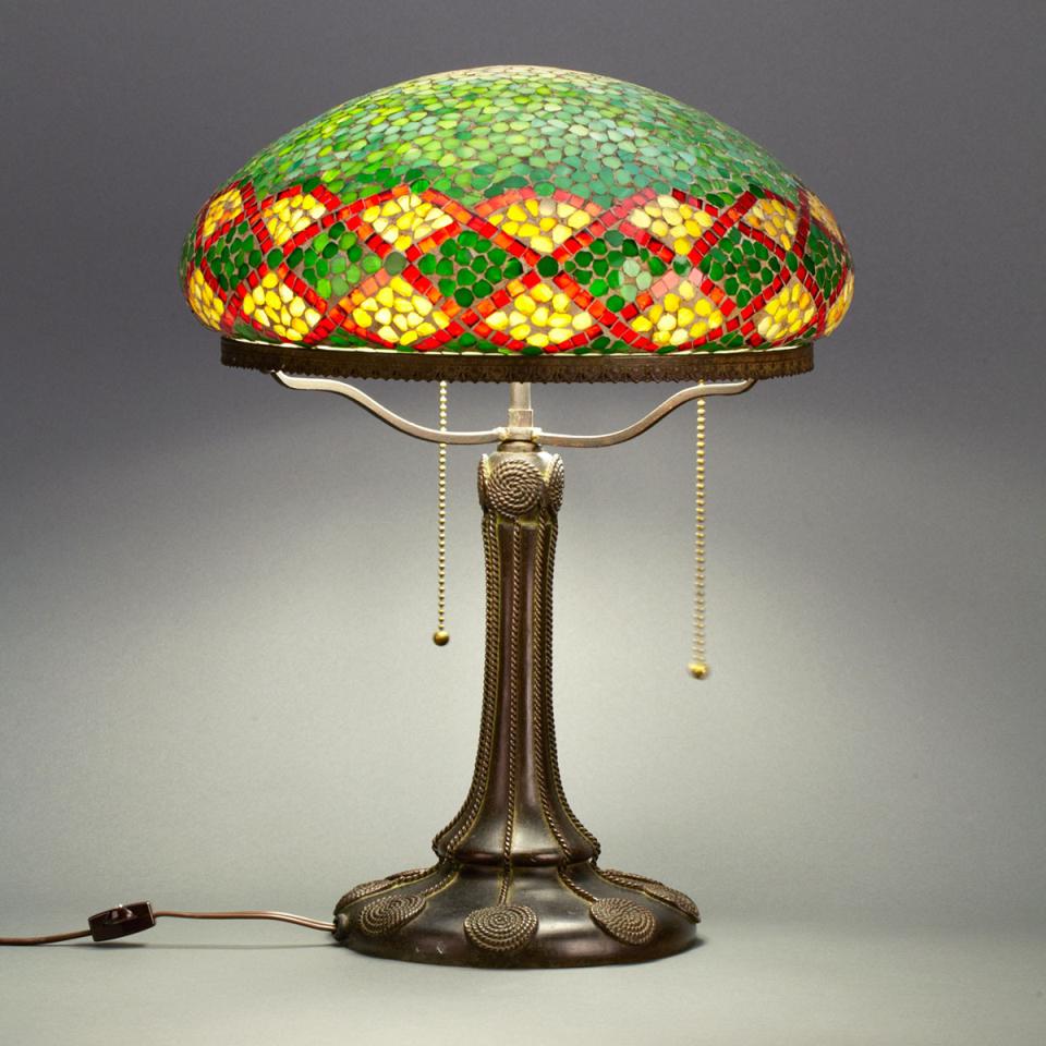 Handel Leaded Slag Glass Cherry Blossom Table Lamp, c.1910