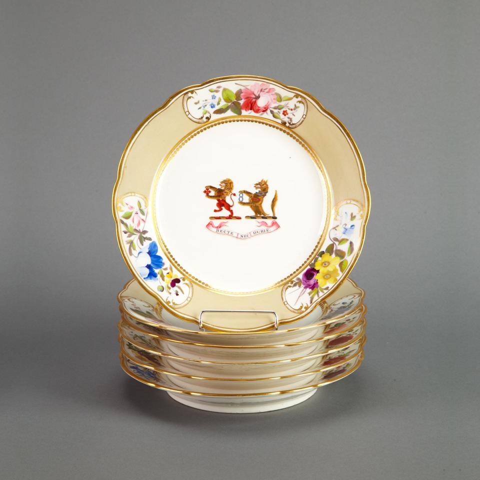 Six Chamberlains Worcester Armorial Plates, c.1820