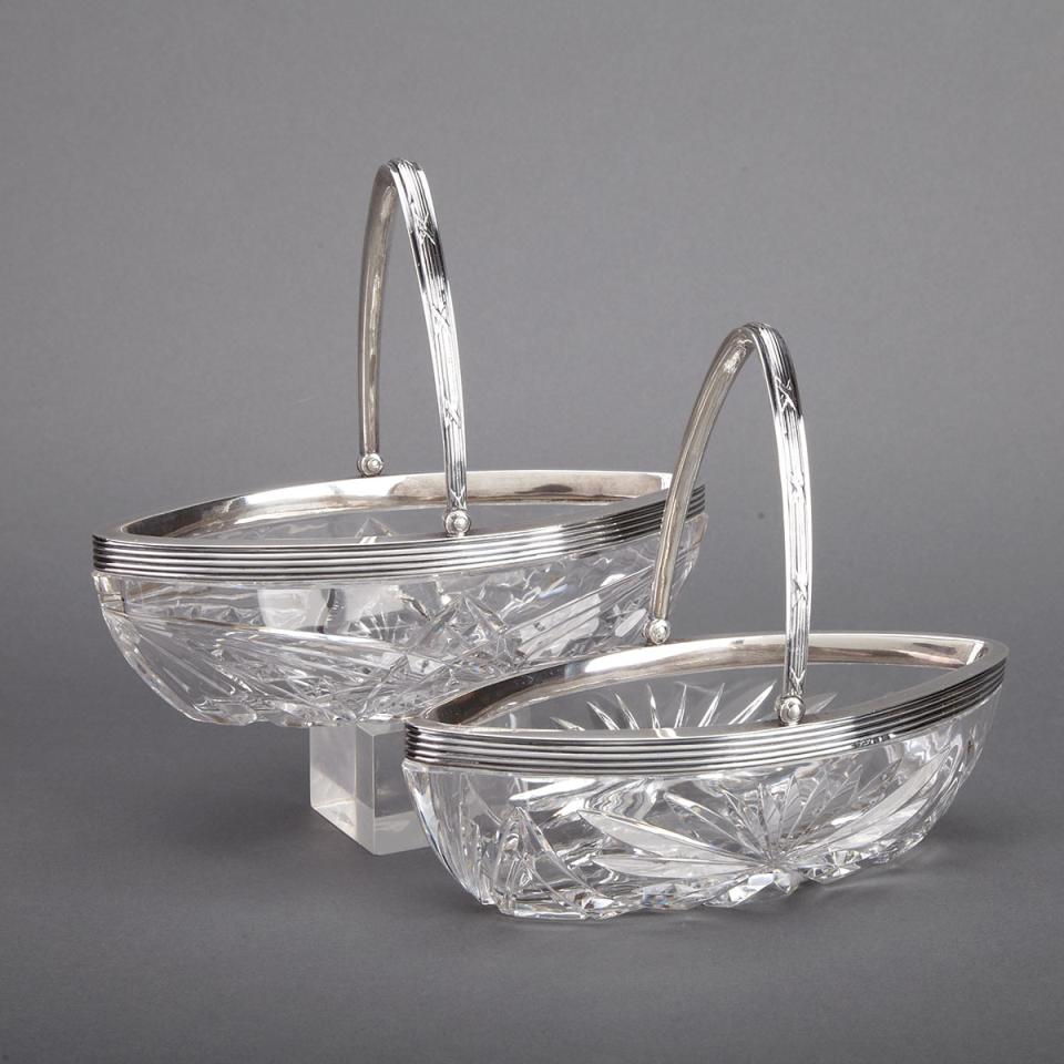 Pair of Russian Silver Mounted Cut Glass Oval Baskets, Moscow, c.1908