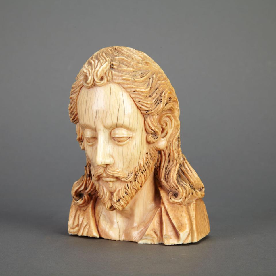 Carved and Polychromed Ivory Head of Christ, Spanish-Philippines, 17th century